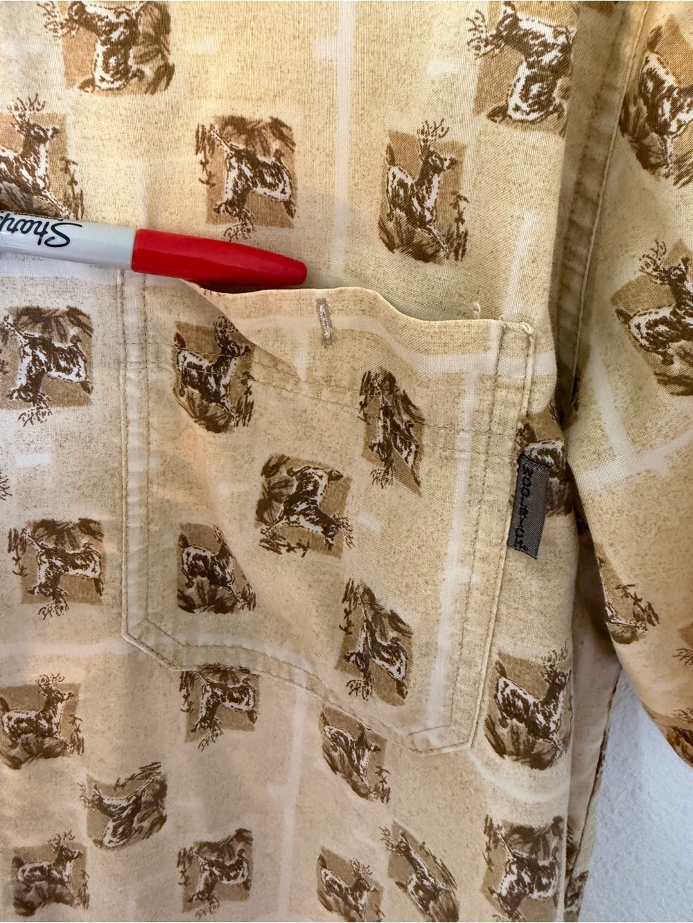 Vintage Woolrich Men's Short-Sleeve Shirt Beige SZ XL cabin core outdoorsman - Picture 9 of 9